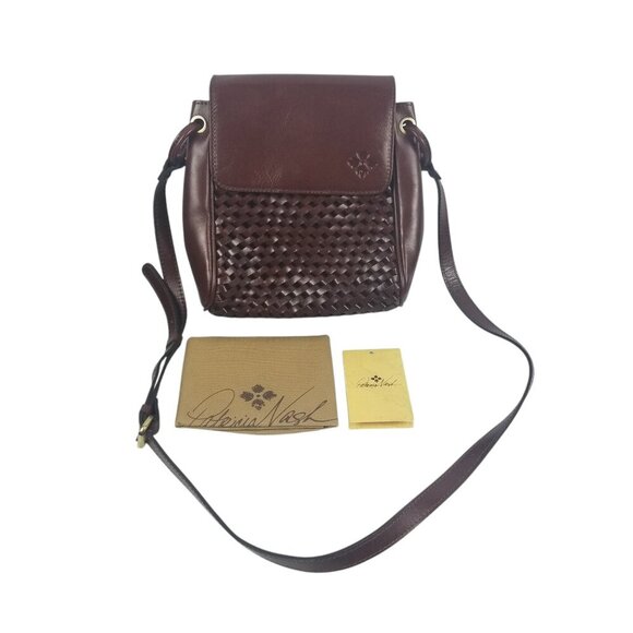 NWOT Patricia Nash Marisa Flap Woven Front Leather  Crossbody British Tan Purse - Picture 1 of 14